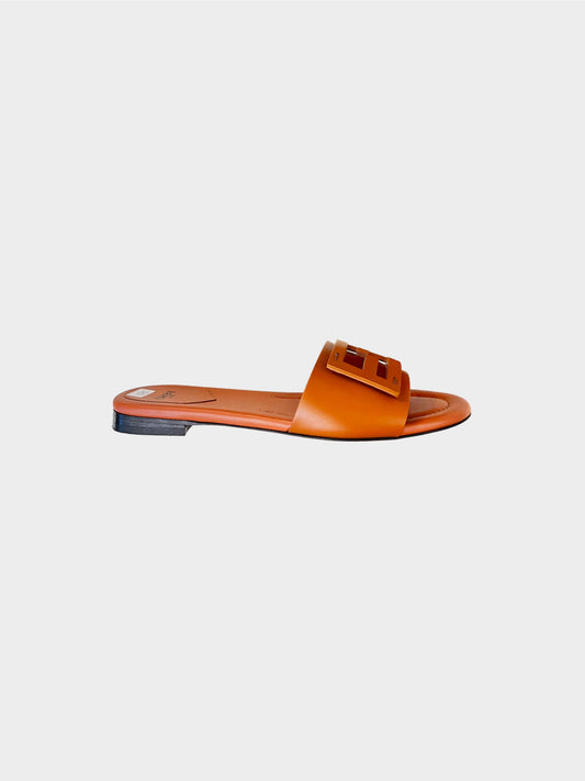 Fendi 2021 Brown Baguette Leather Slides