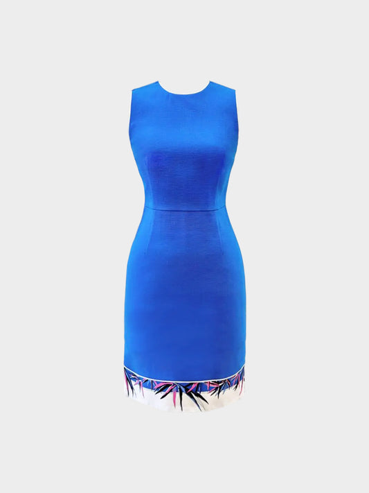 Emilio Pucci 2000s Blue Wool Dress with Printed Hem