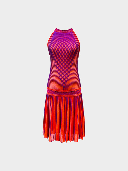 Roberto Cavalli 2009 Orange and Purple Knit Drop-waist Dress