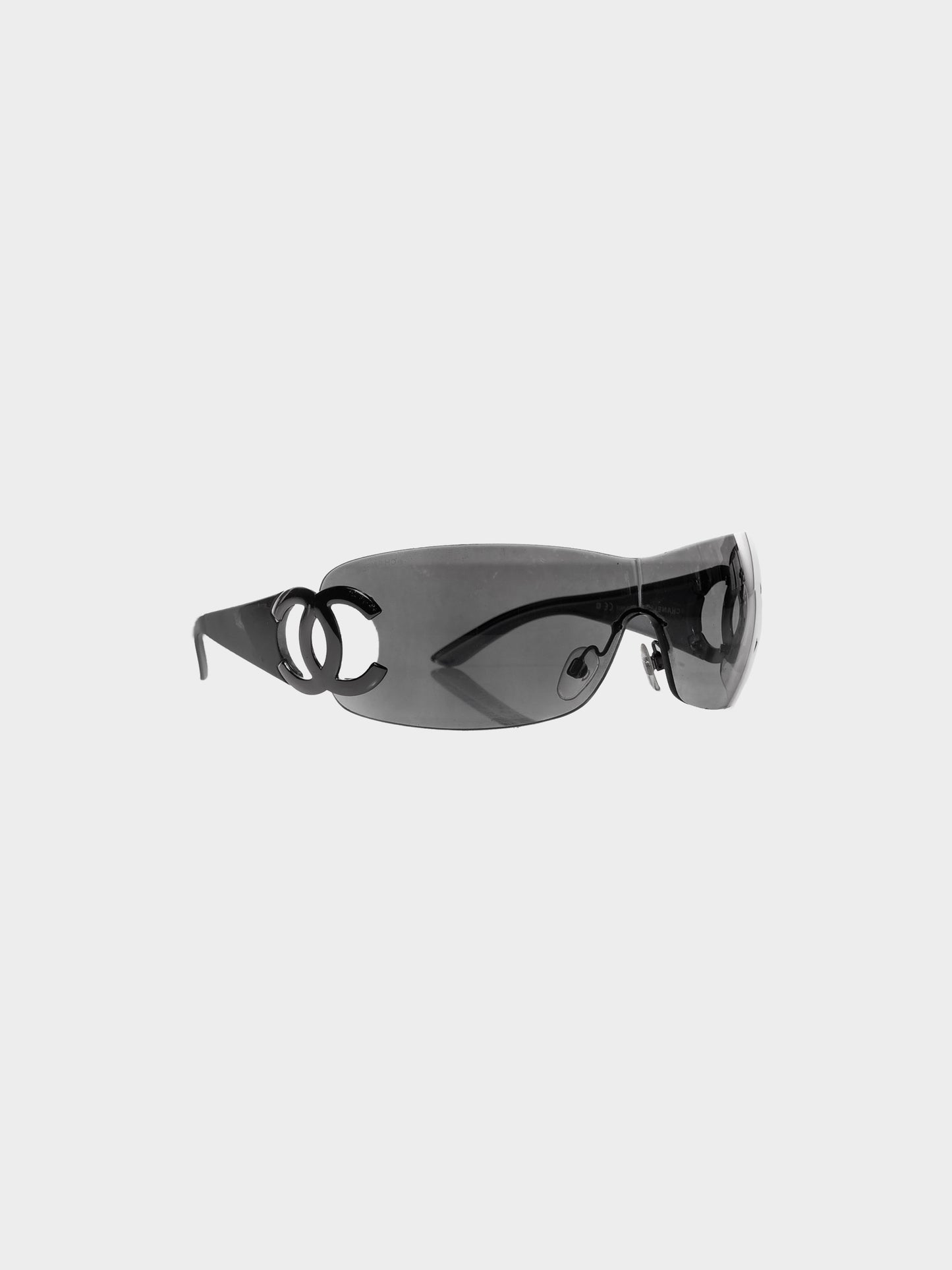 Chanel 2000s Black and Gunmetal Silver CC Shield Sunglasses