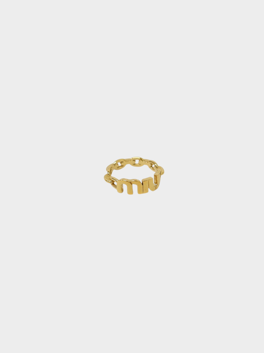 Miu Miu 2020s Gold Plated Metal Logo Ring