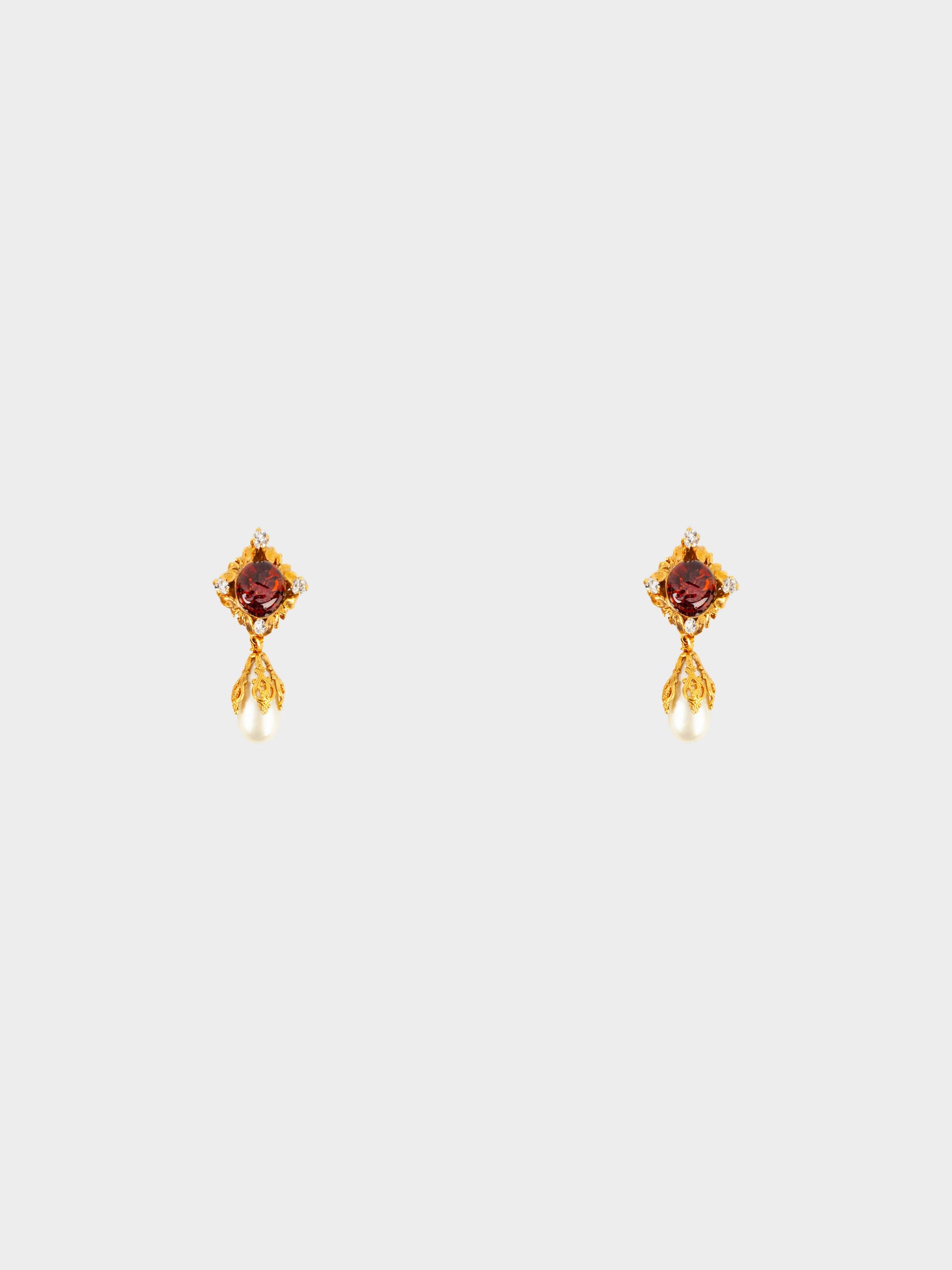Chanel FW 1994 Gold Metal and Pearl Drop Earrings with Gripoix Glass