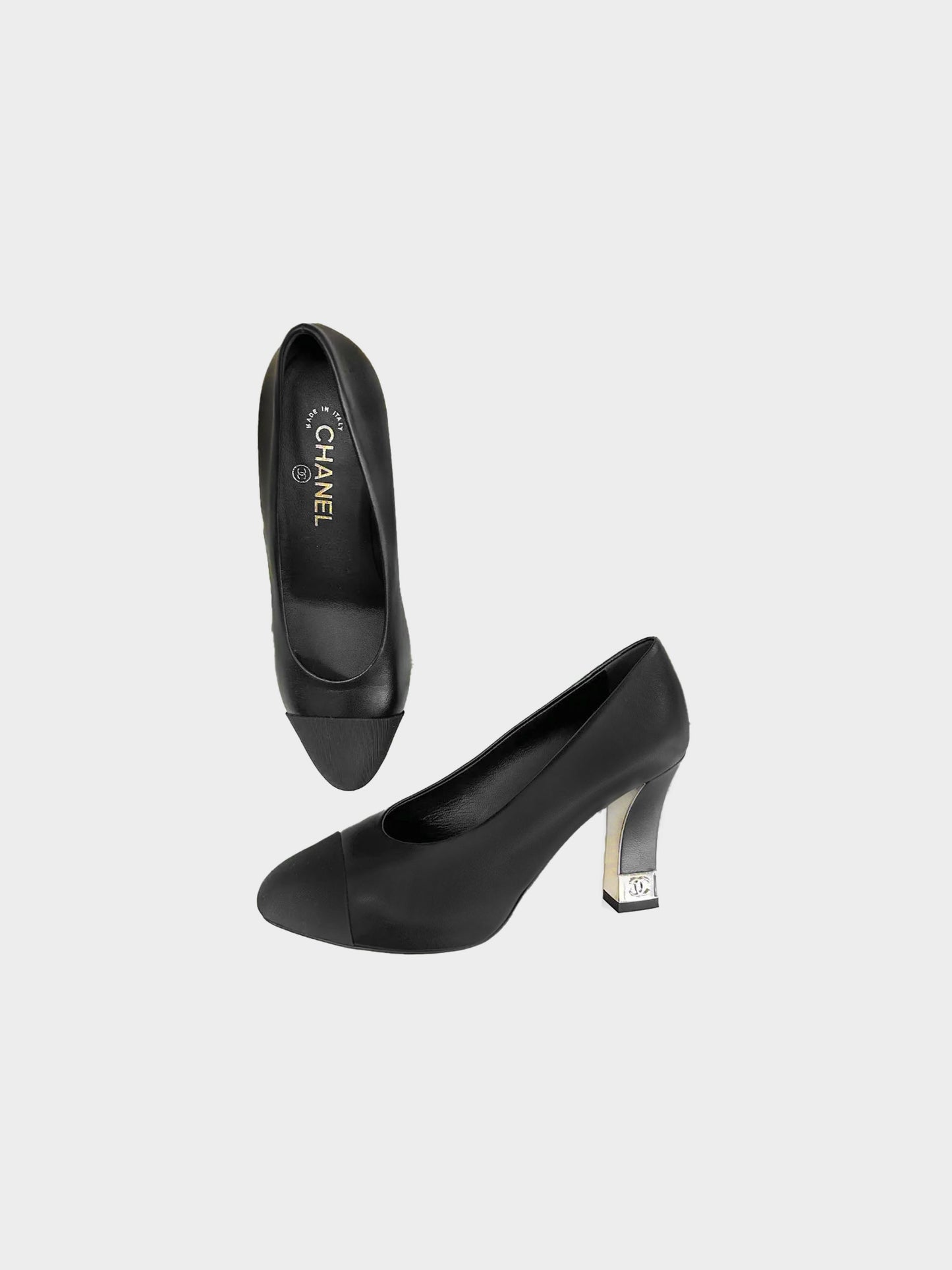 Chanel 2020 Black Lambskin Leather and Grosgrain Pumps