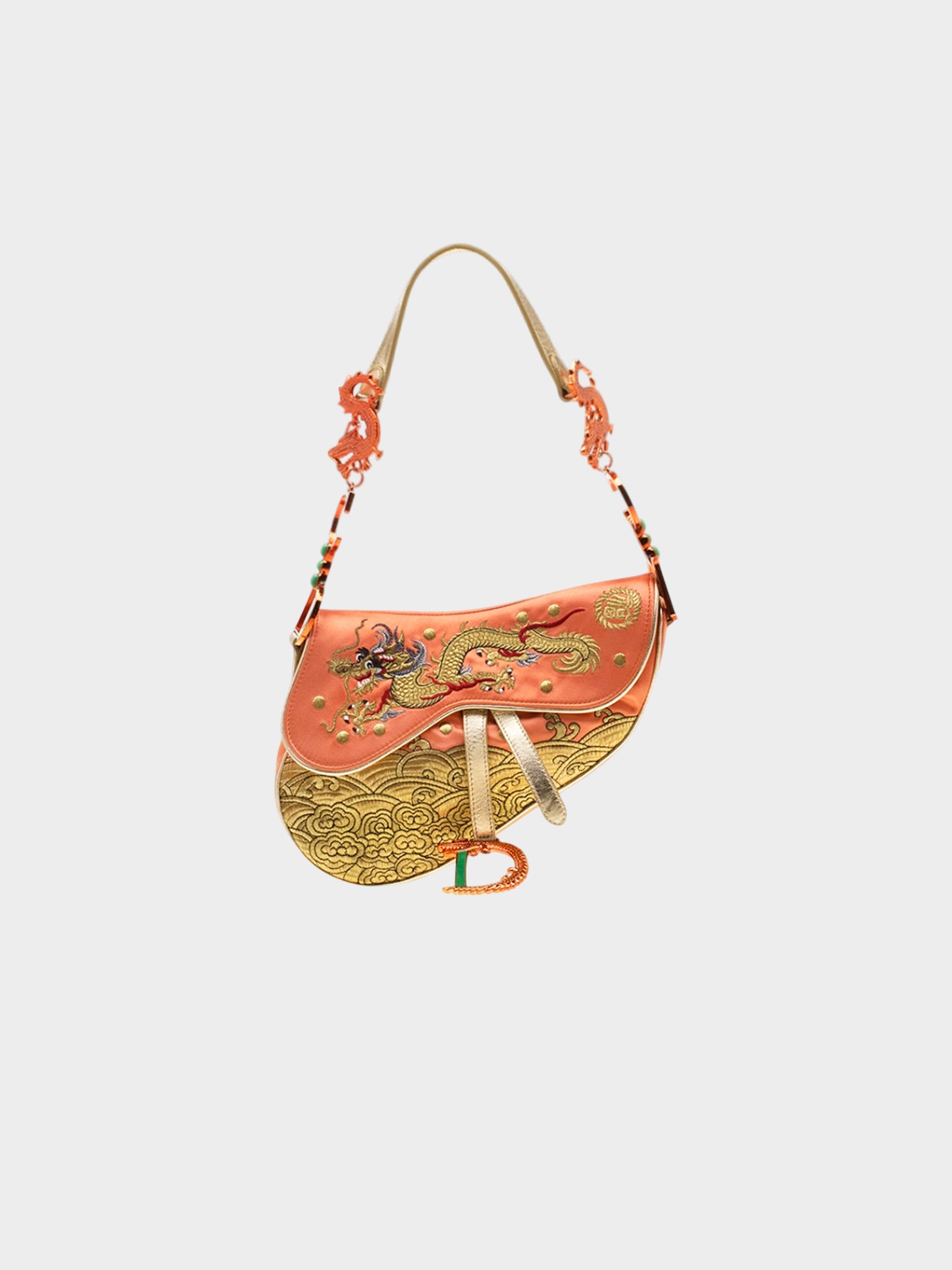 Christian Dior by John Galliano 2006 Limited Edition Satin China Dragon Motif Saddle Bag