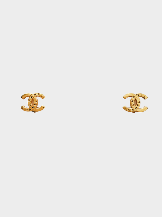 Chanel 2000s Gold Letter-Engraved CC Button Stud Earrings