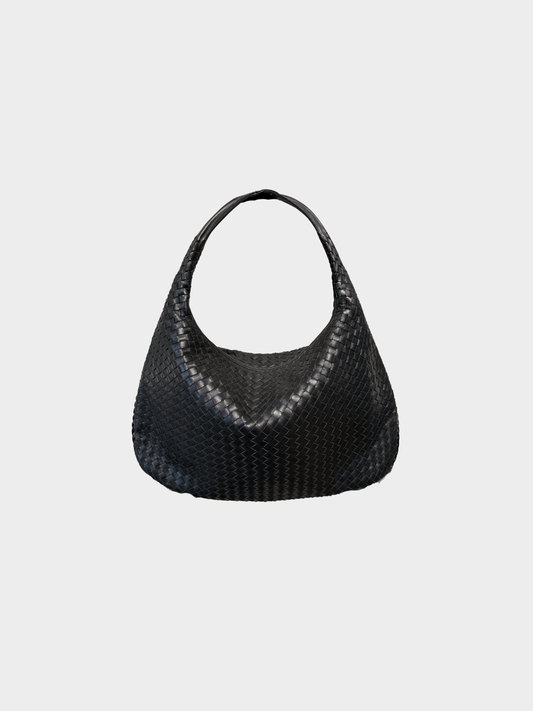 Bottega Veneta 2010s Black Intrecciato Nappa Leather Large Veneta Hobo Bag