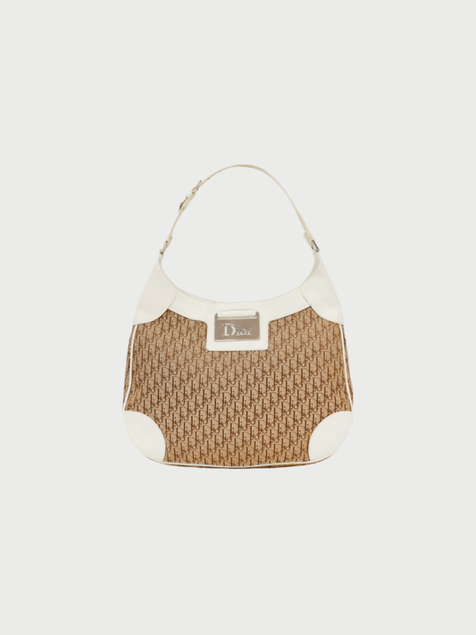 Christian Dior 2006 Beige White Trotter Canvas Street Chic One-Shoulder Bag