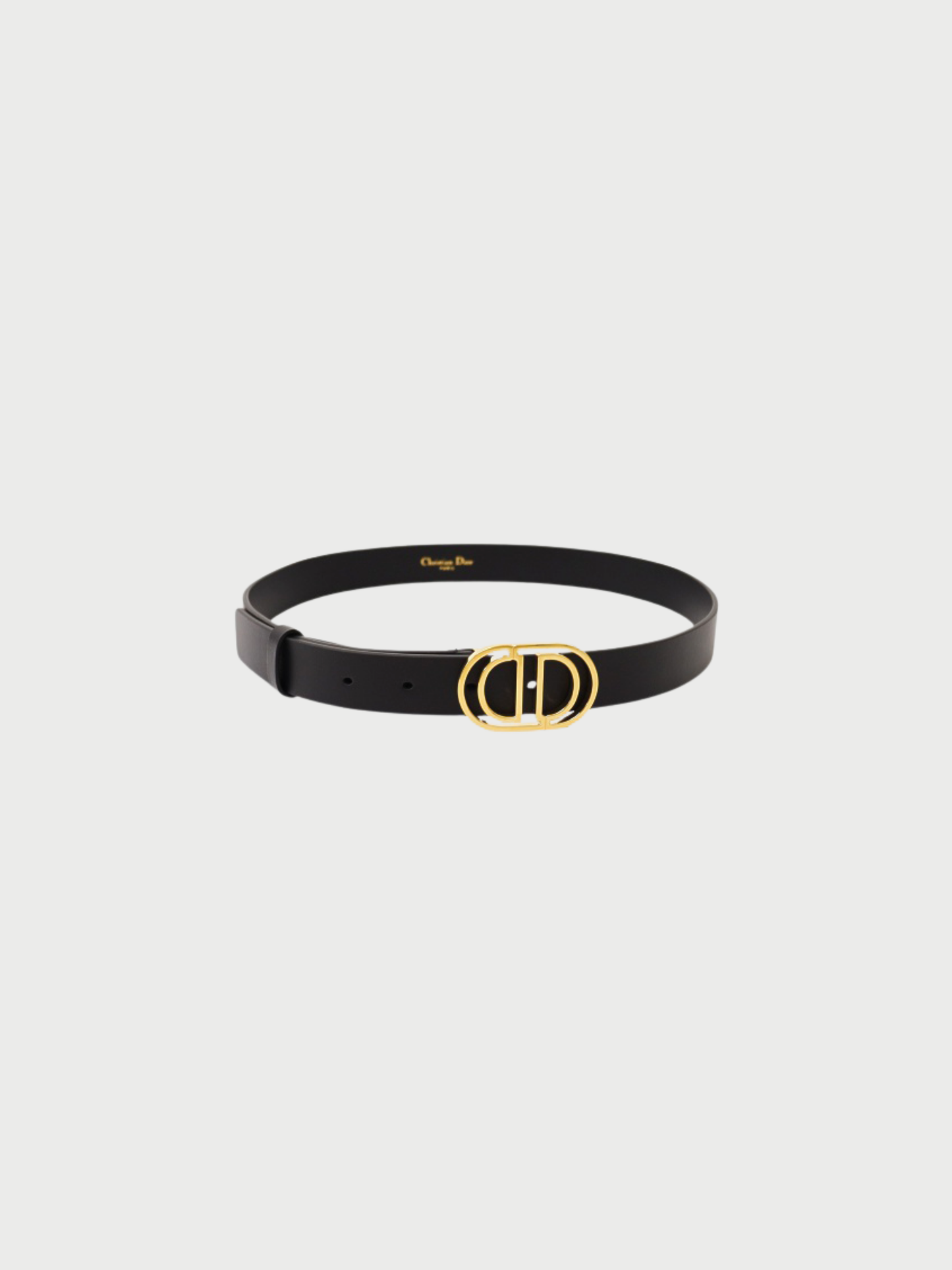 Christian Dior 2020s Gold Black Plated Metal Leather Logo Belt