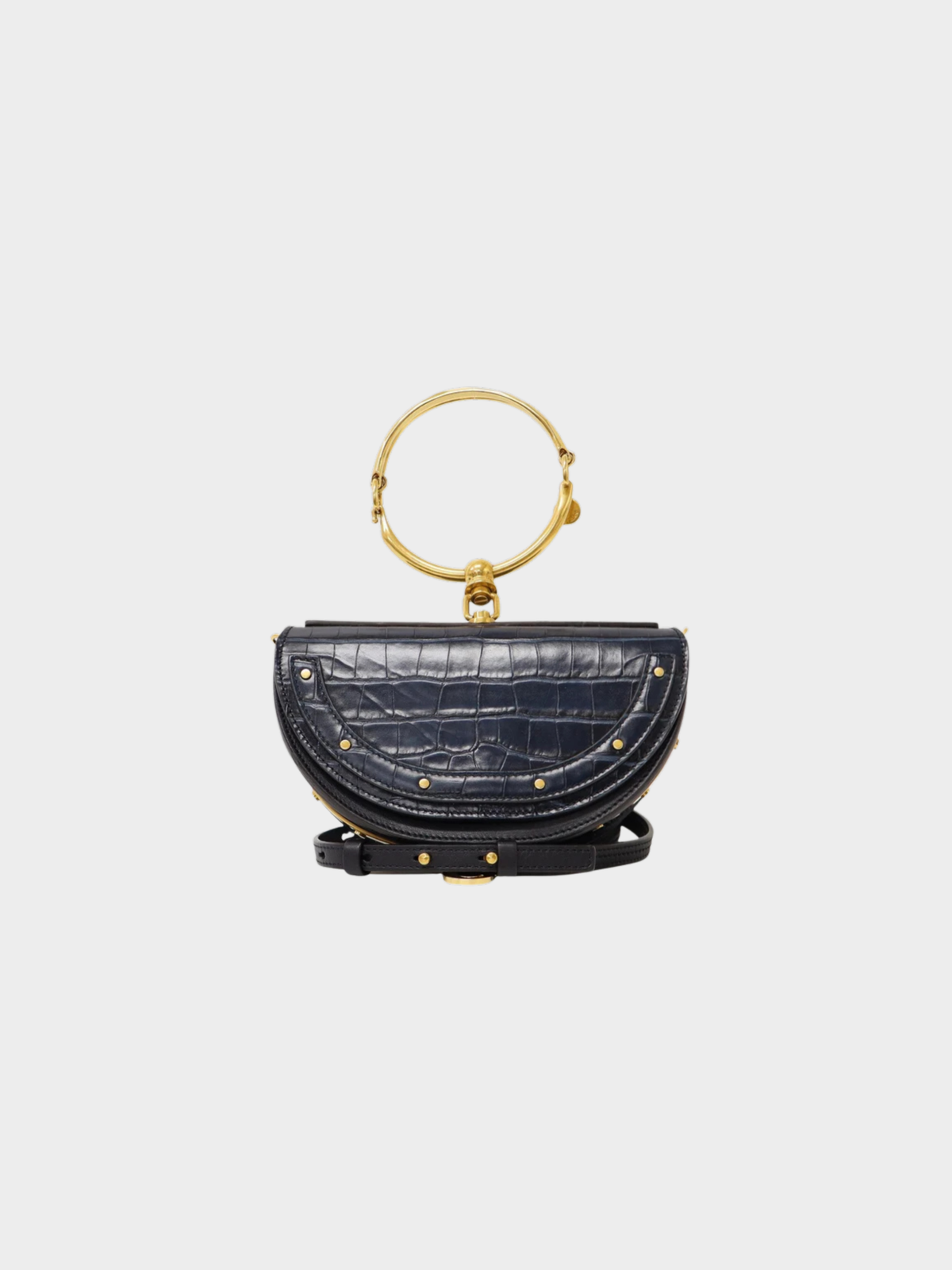 Chloé 2010s Navy Croc-Embossed Leather Nile Minaudière Bag