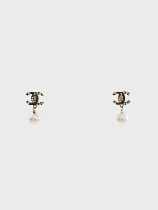Chanel 2000s Gold Plated COCO Mark Faux Pearl Earrings