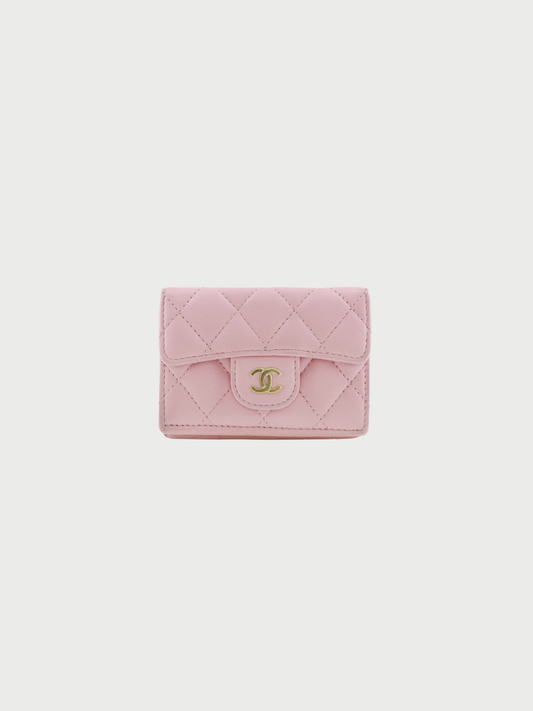 Chanel 2020s Gold Lambskin Matelassé Small Flap Trifold Wallet