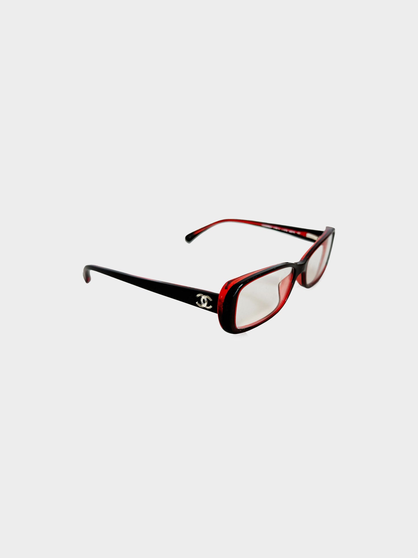 Chanel 2000s Black and Red Rectangular Narrow Glasses