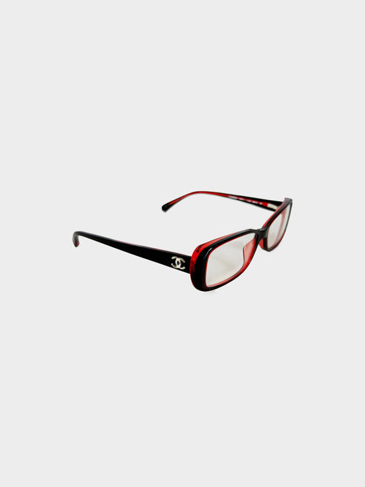 Chanel 2000s Black and Red Rectangular Narrow Glasses