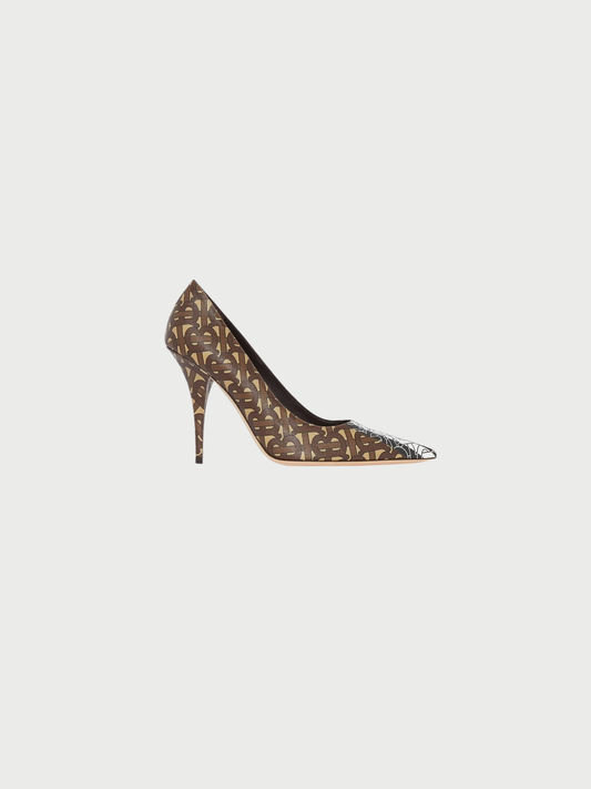 Burberry 2020s Brown Monogram PVC Calfskin Leather Pumps