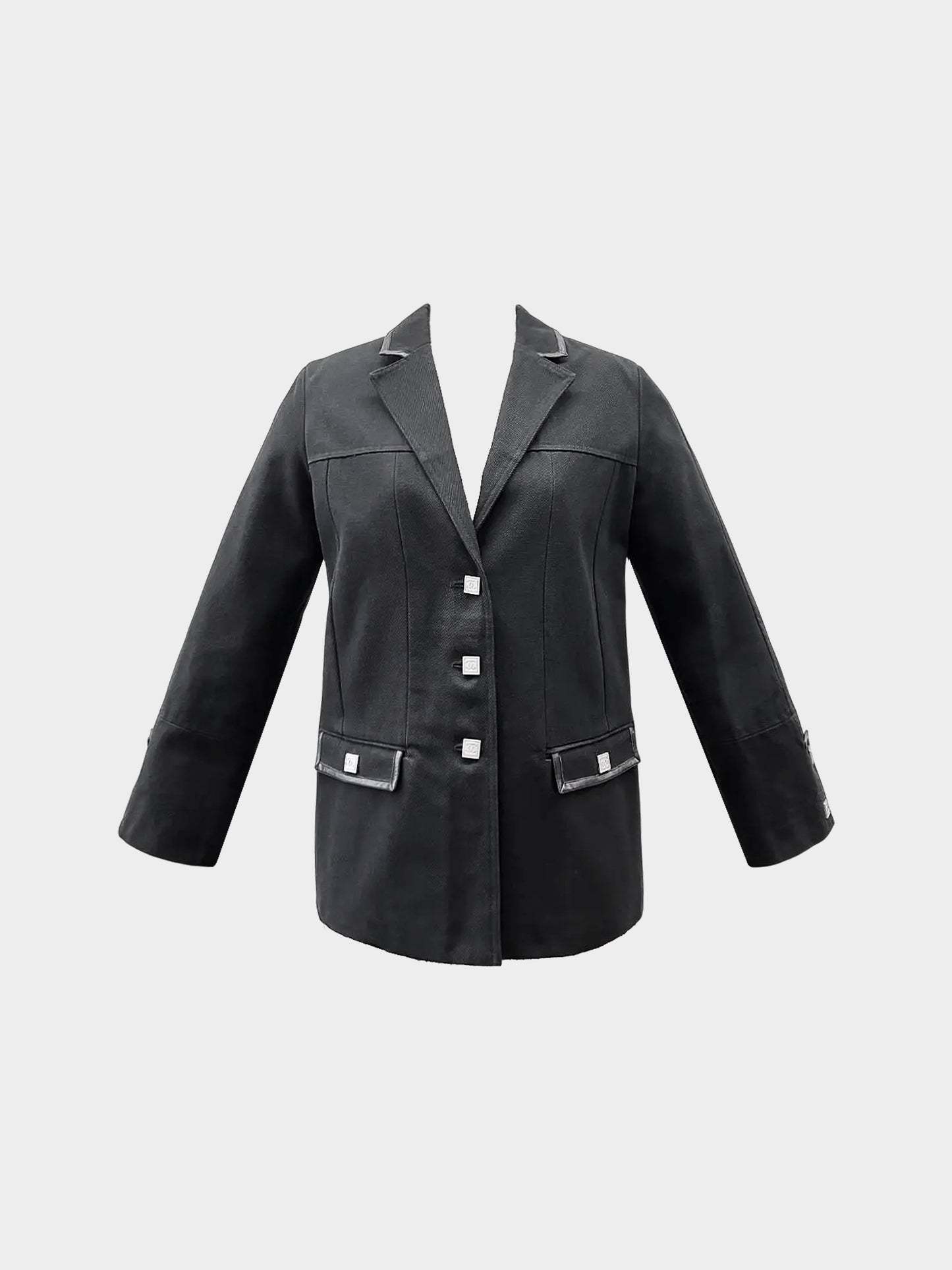 Chanel Sport 2006 Black Cotton Jacket with Leather Trim