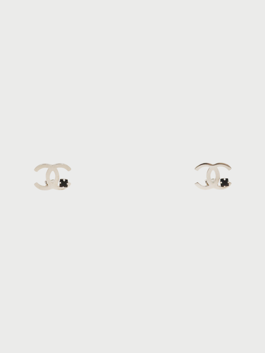 Chanel 2005 Silver Plated Metal COCO Rhinestone Clip-On Earrings