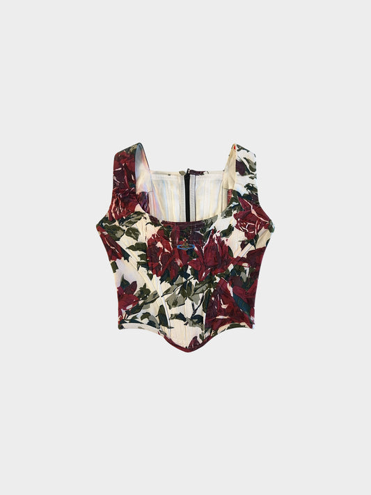 Vivienne Westwood Early 1990s Red and Green Rose Print Corset