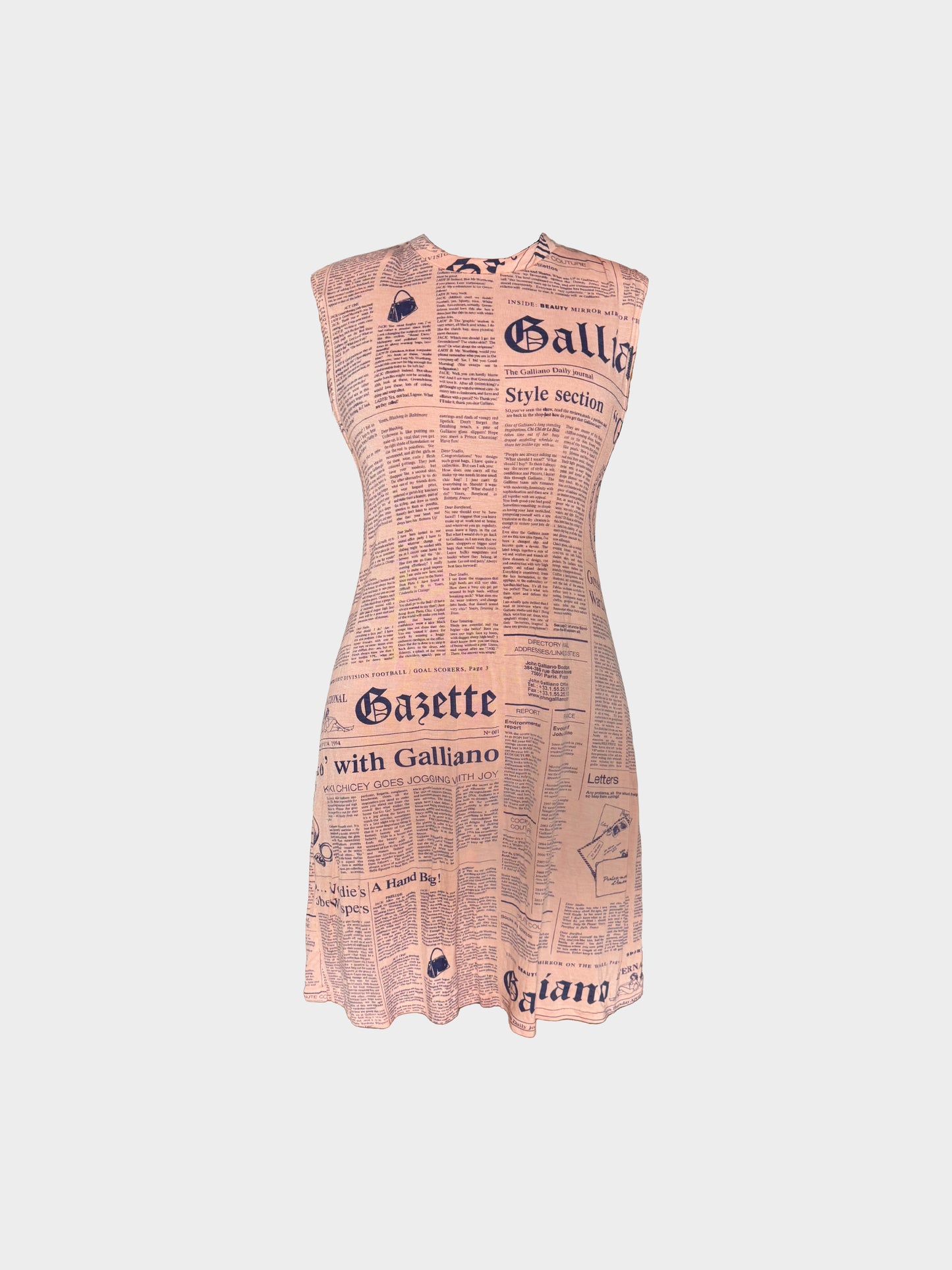 John Galliano 2000s Pink Gazette Print Dress
