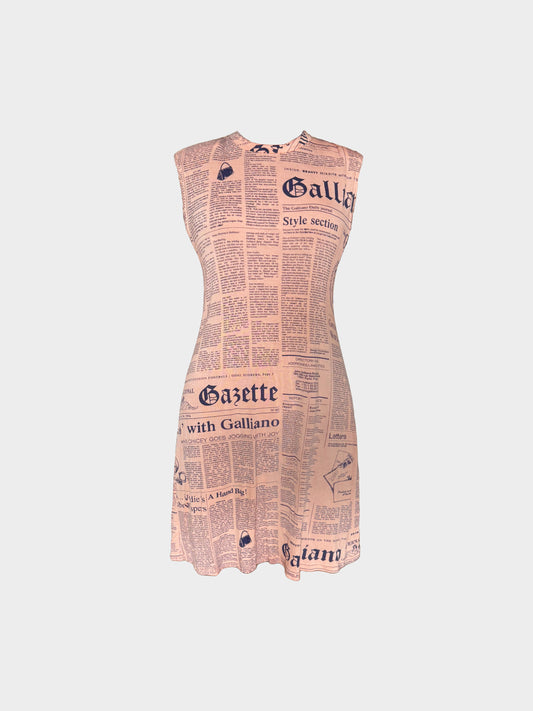 John Galliano 2000s Pink Gazette Print Dress