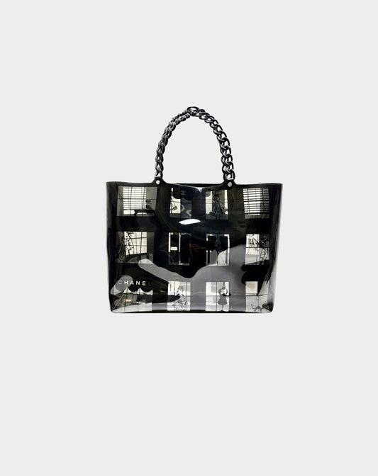 Chanel 2003-2004  Black Vinyl Window Tote Bag