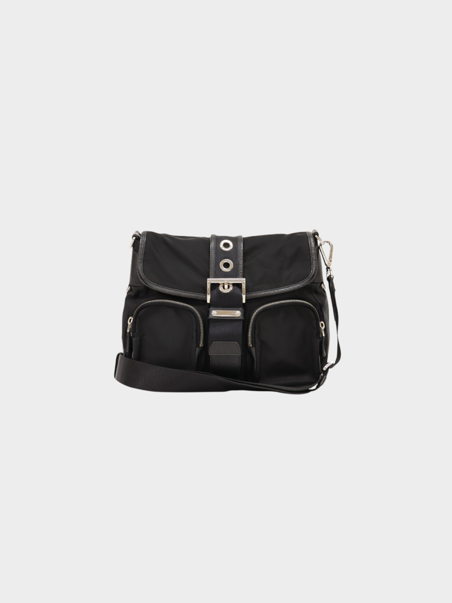 Prada 2000s Black Nylon Leather Triangle Logo Shoulder Bag