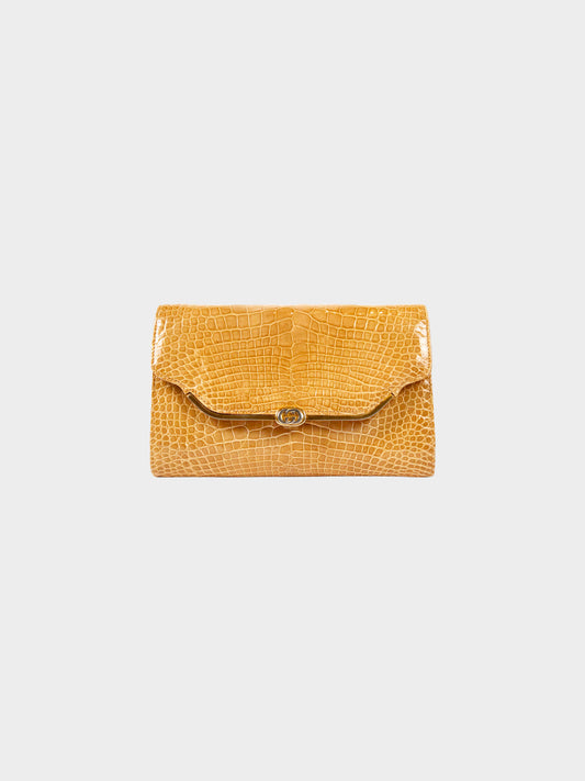 Gucci 1980s Brown Crocodile Leather Clutch