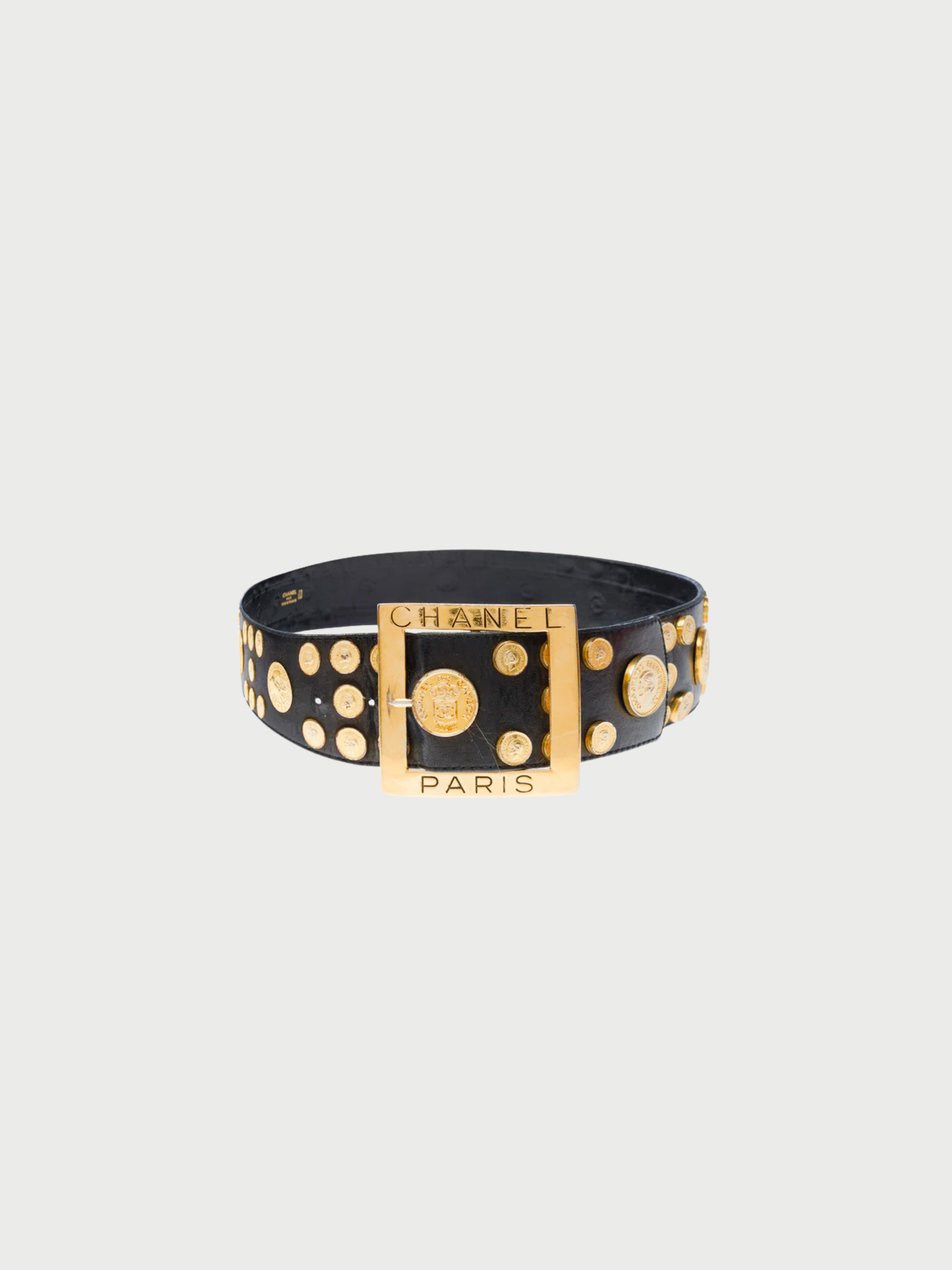 Chanel 1990s Black Leather Gold Metal Belt