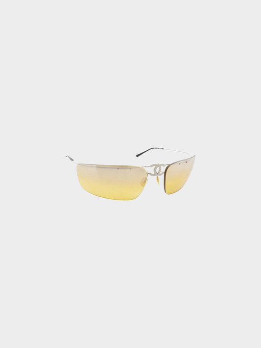 Chanel 2000s Yellow and Titanium Rimless Flipping Glasses Sunglasses