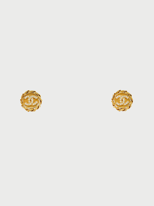 Chanel 2023 Gold Plated Metal Coco Rhinestone Earrings