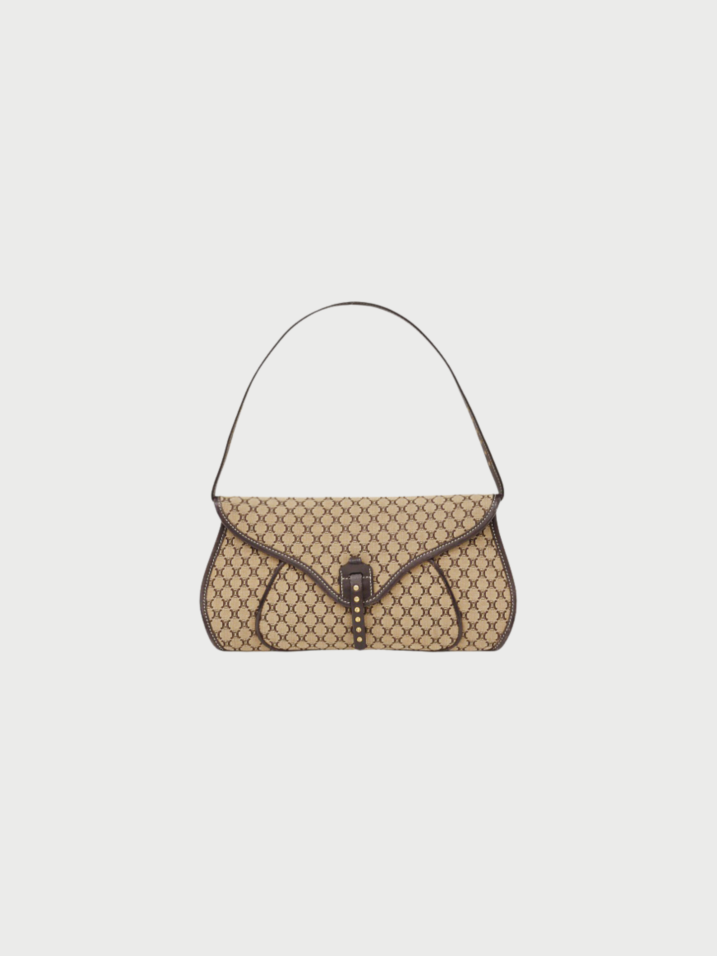 Celine 2000s Beige Brown Macadam Canvas Leather Shoulder Bag