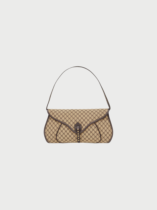 Celine 2000s Beige Brown Macadam Canvas Leather Shoulder Bag
