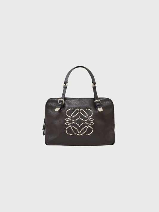 Loewe 2000s Black Leather Anagram Studded Handbag