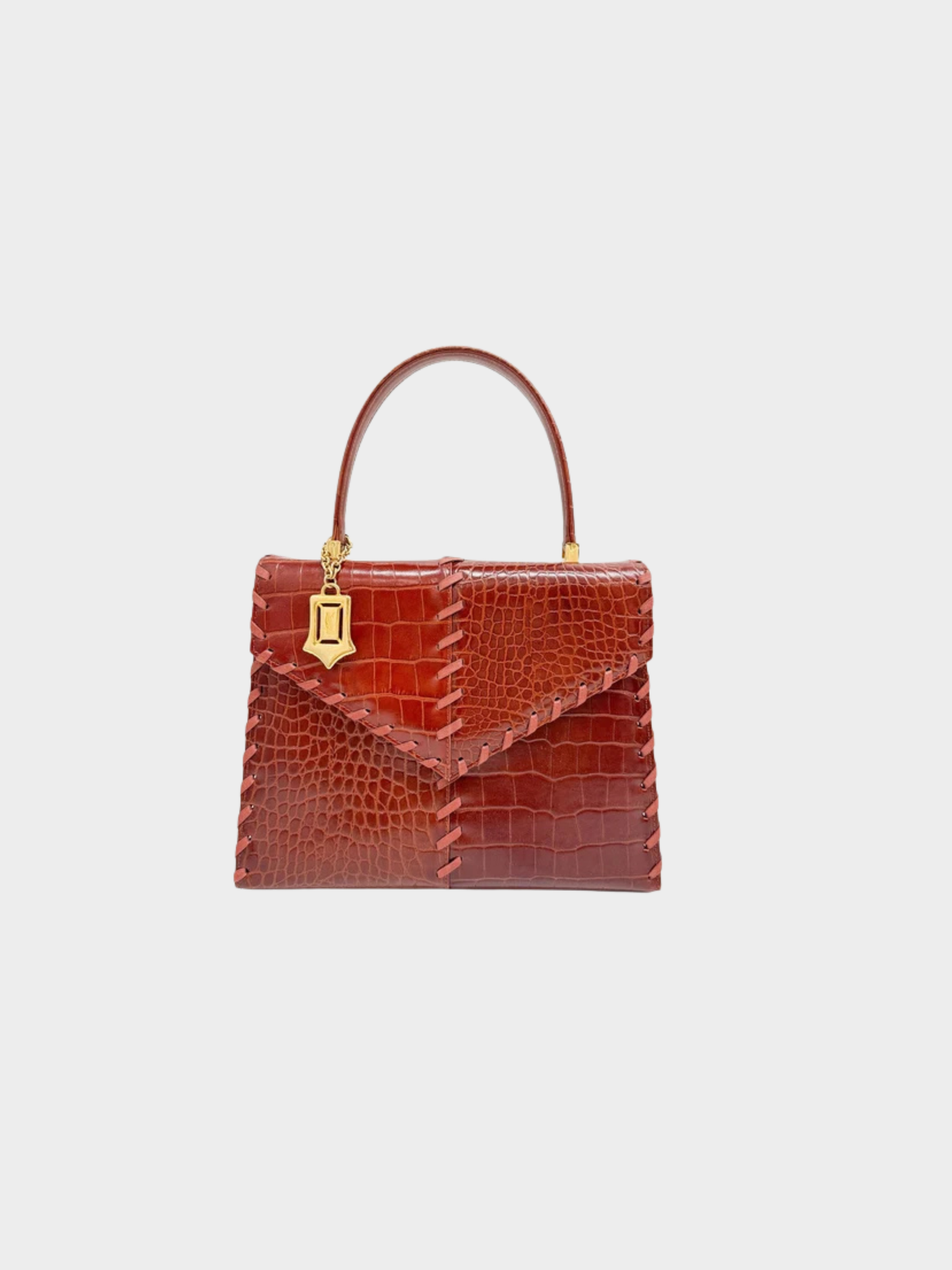 Yves Saint Laurent 1990s Cognac Croc-Embossed Lace-Up Handbag