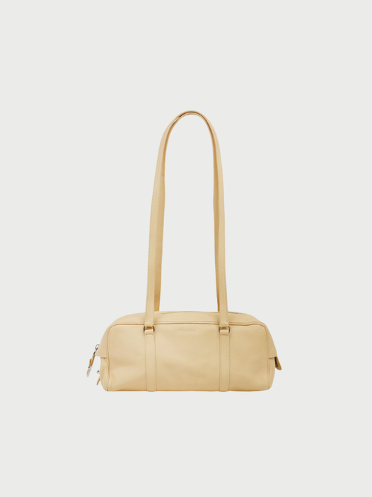 Prada 2020s Beige Leather Logo Shoulder Bag
