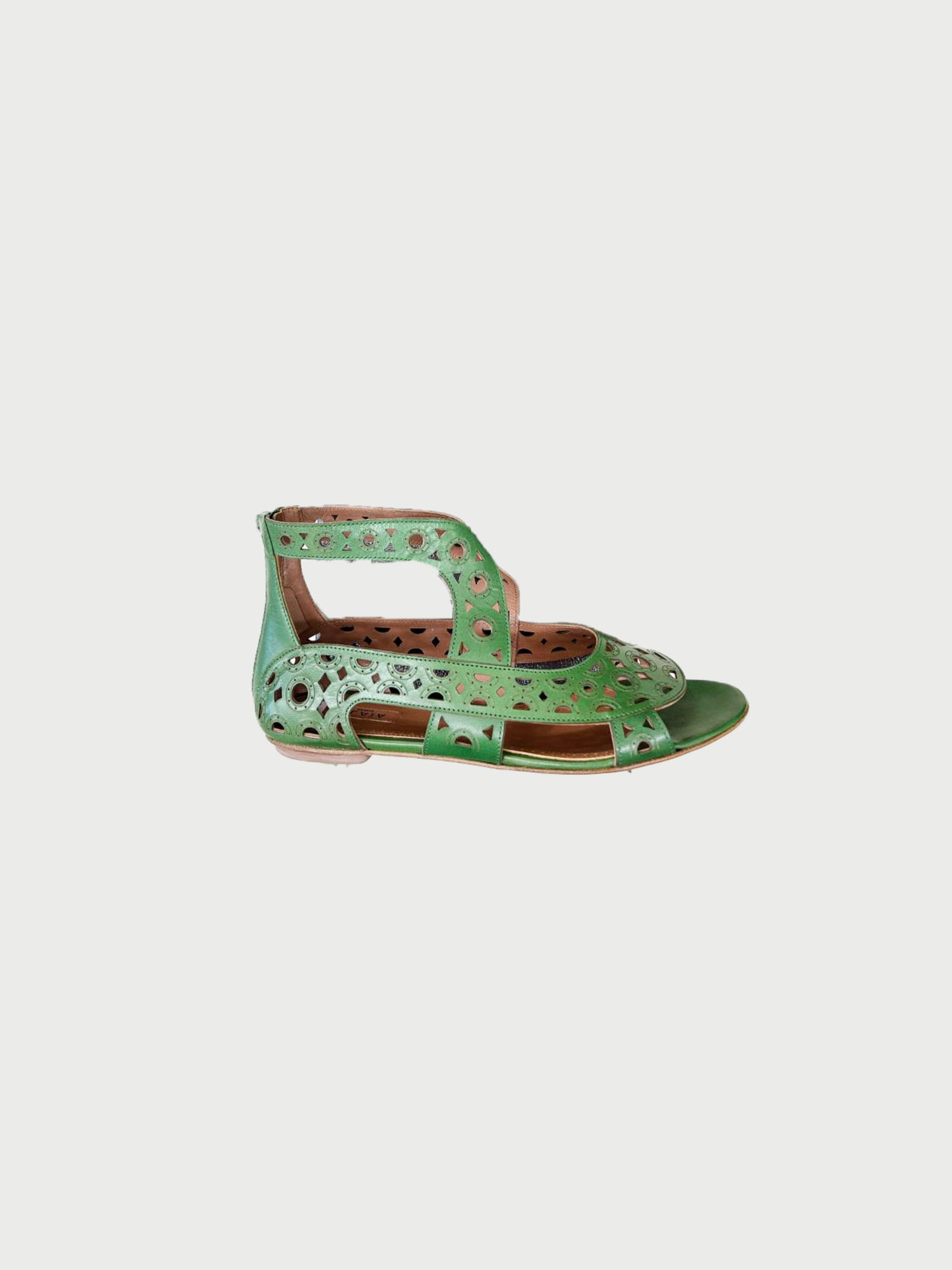 Alaïa 2010s Green Leather Laser Cut Sandals
