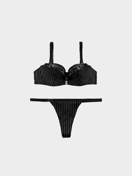 Chantal Thomass 2000s Black Pinstripe Lingerie Set
