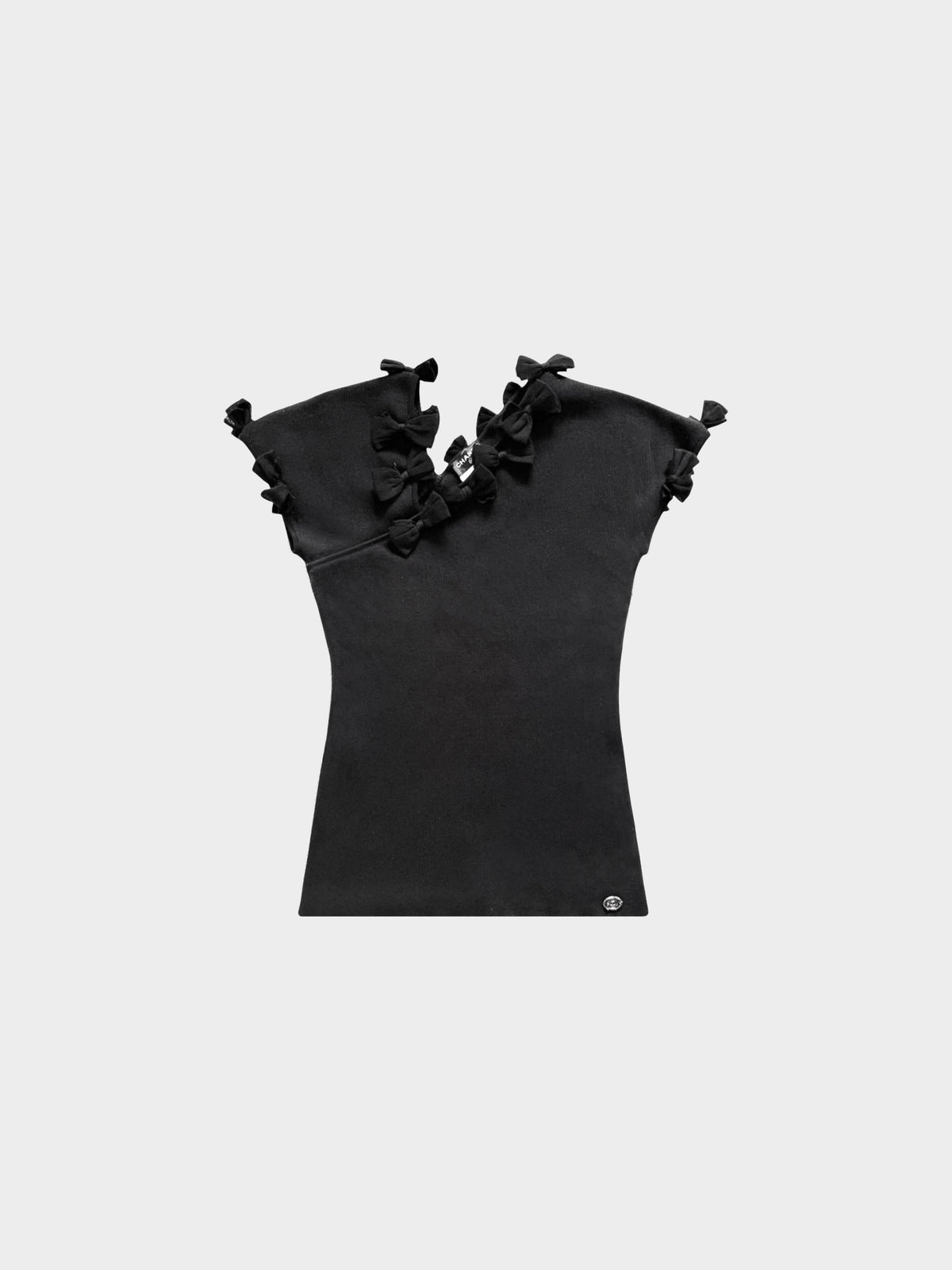 Chanel SS 2009 Black Ribbon Short Sleeve Knit Top