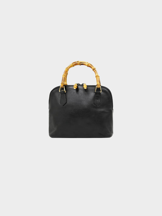 Gucci 1990s Black Leather Bamboo Top Handle Bag