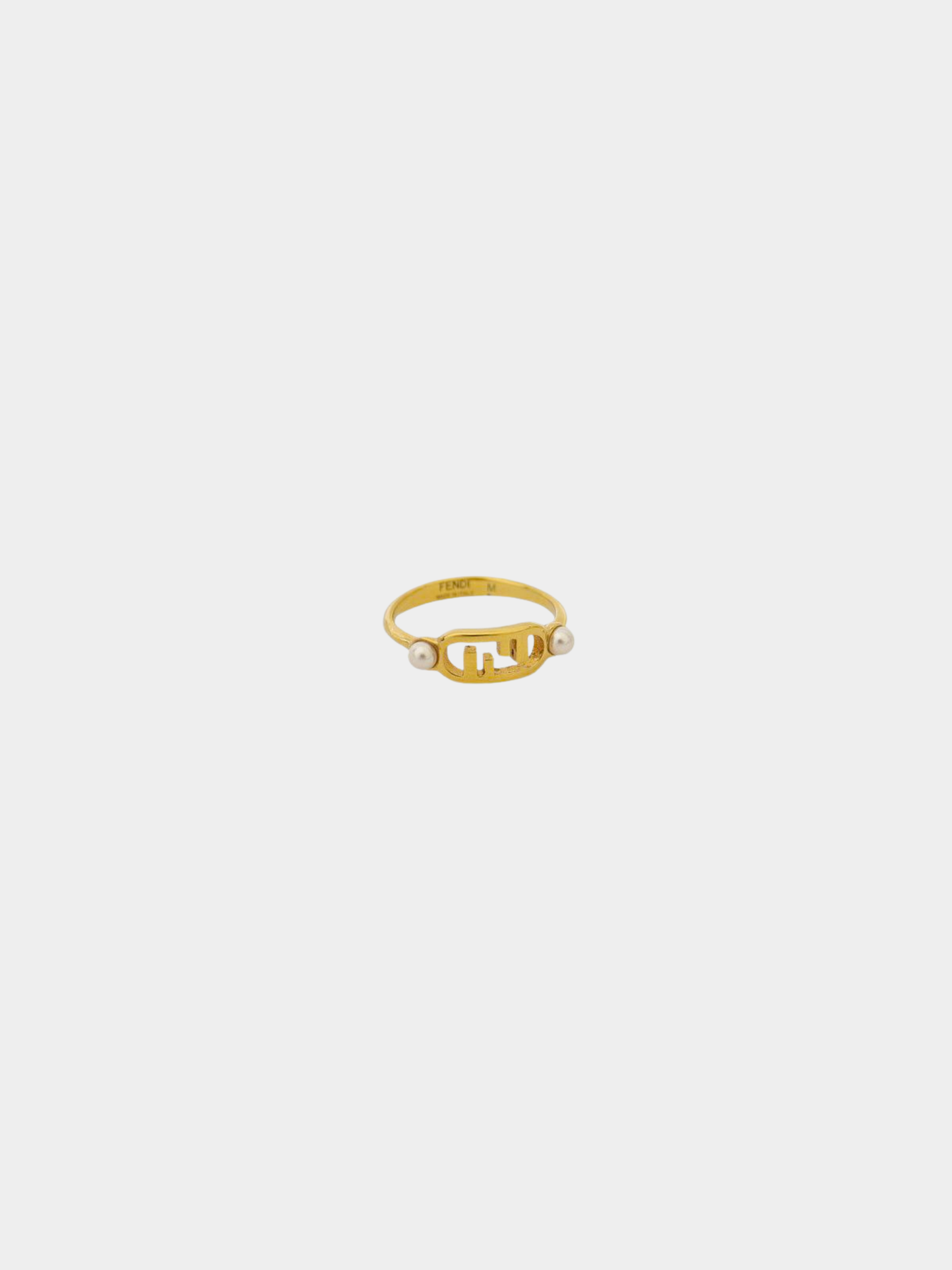 Fendi 2000s Gold Plated Metal Pearl Logo O’Lock Ring