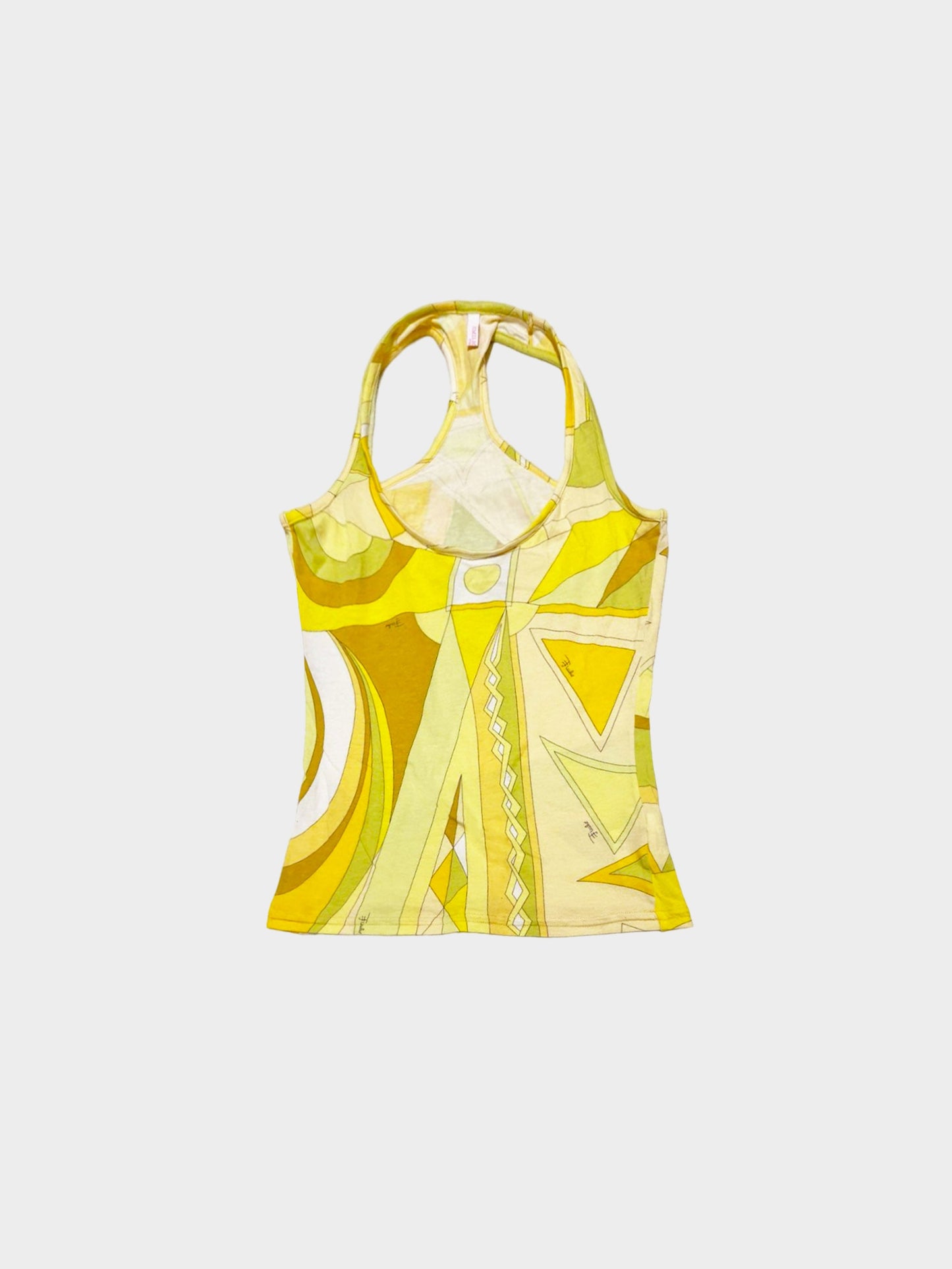 Emilio Pucci 2000s Yellow and Green Geometric Print Racerback Top