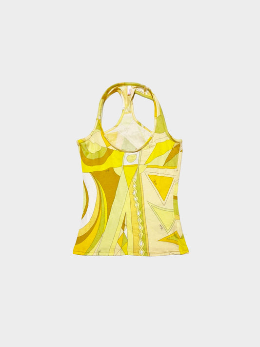 Emilio Pucci 2000s Yellow and Green Geometric Print Racerback Top