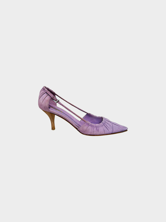 Prada 2000s Purple Suede Gathered-detail Heels