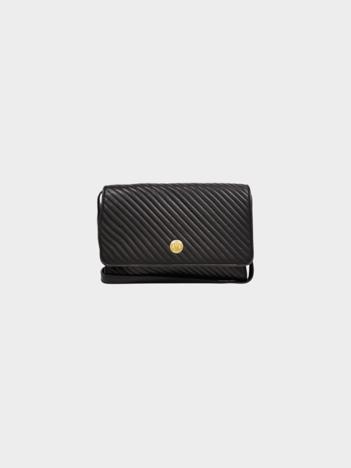 Celine 2000s Black Leather Blazon Hardware Shoulder Bag
