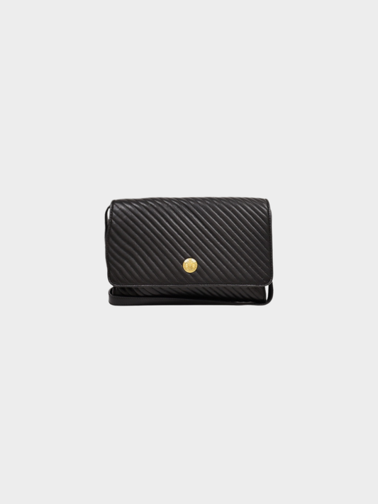 Celine 2000s Black Leather Blazon Hardware Shoulder Bag