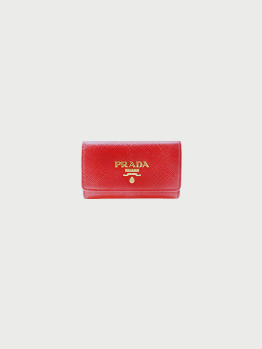 Prada 2010s Red Saffiano Leather Key Case