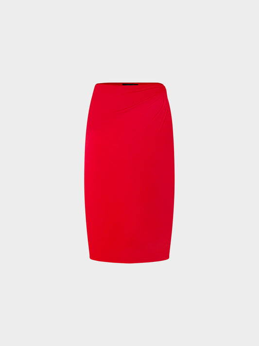 Versace 2000s Red Satin Side Knot Detail Mid-length Skirt