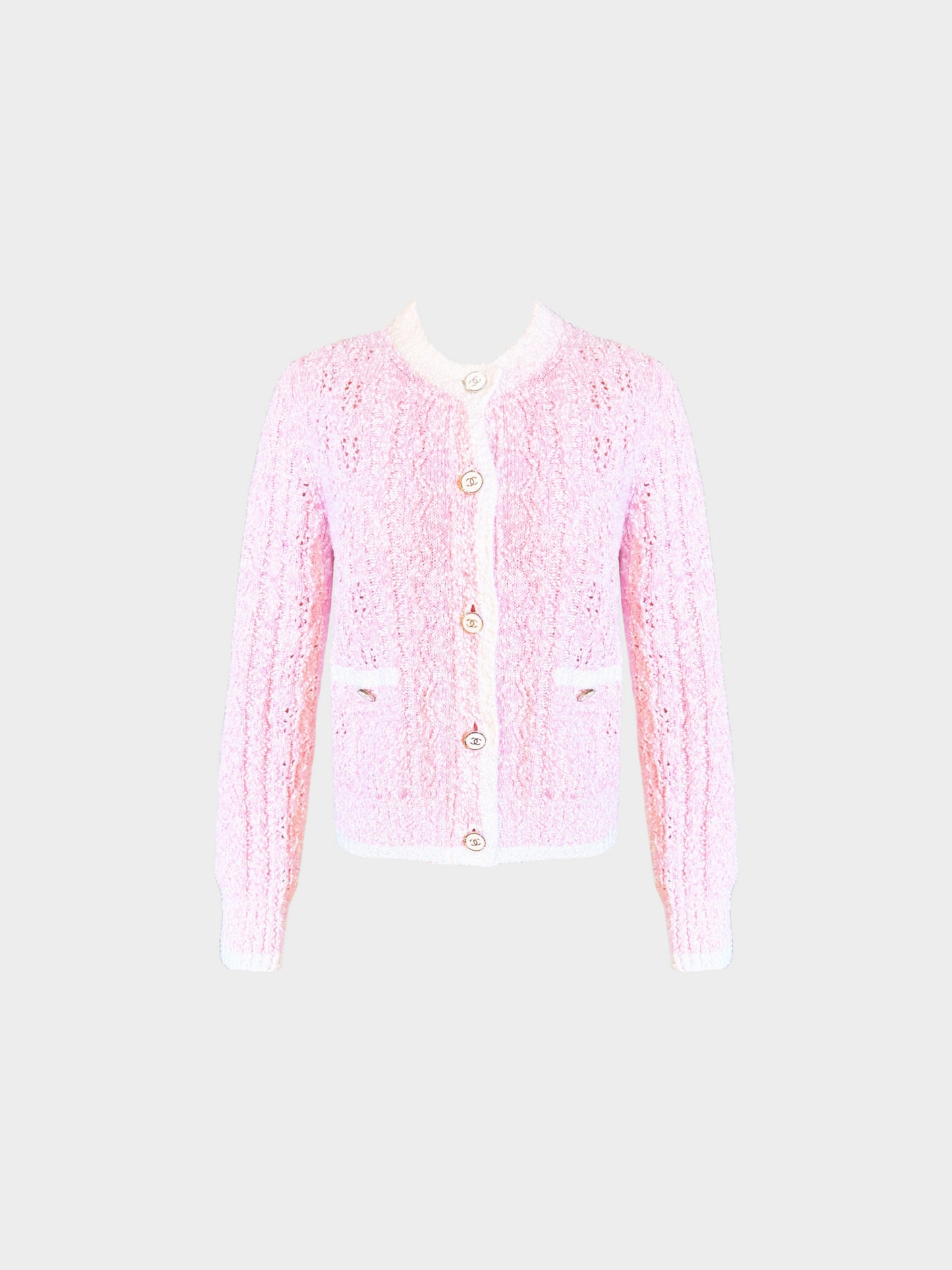 Chanel 2010s Pink and White Cotton Knitted Cardigan