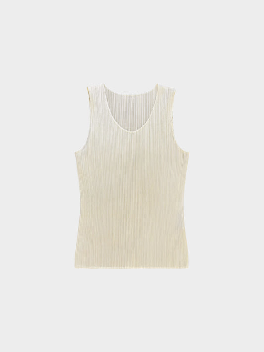 Issey Miyake Pleats Please 2000s Cream Pleated Tank Top
