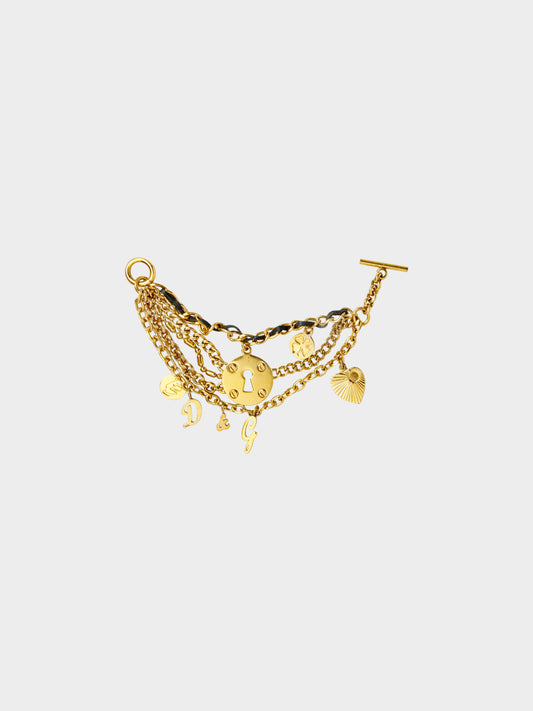 Dolce and Gabbana 1990s-2000s Gold Chain Link Charm Bracelet