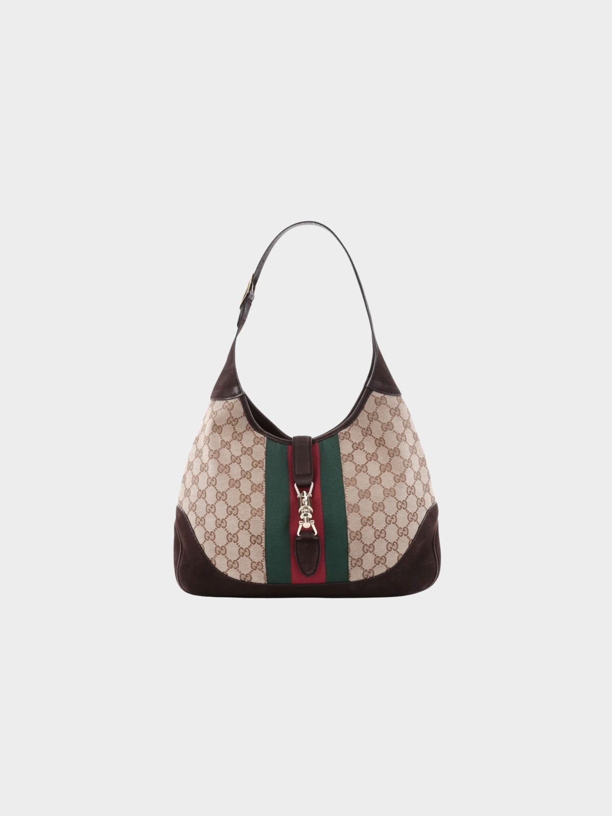 Gucci 2000s Beige Brown GG Canvas Jackie O Web Hobo Bag